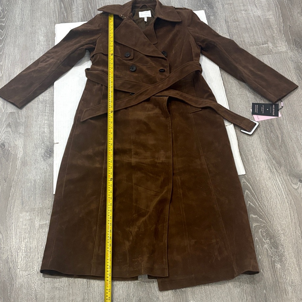 Avec Les Filles Brown Suede Double-Breasted Trench Coat - Picture 8 of 16